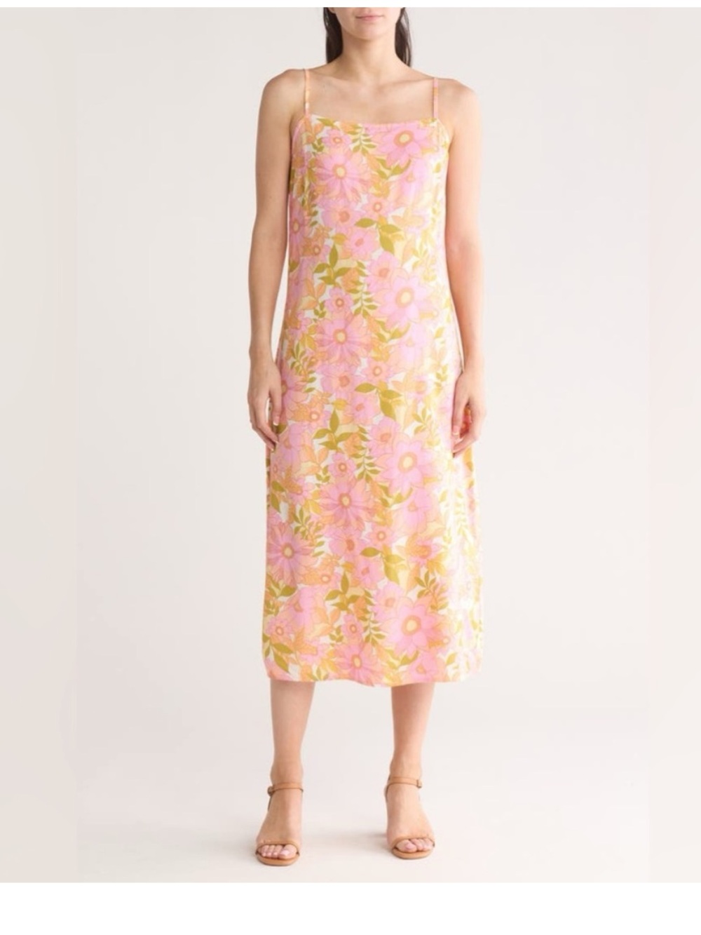 Billabong Golden Hour Maxi Dress Floral Pink Midi Dress Size S